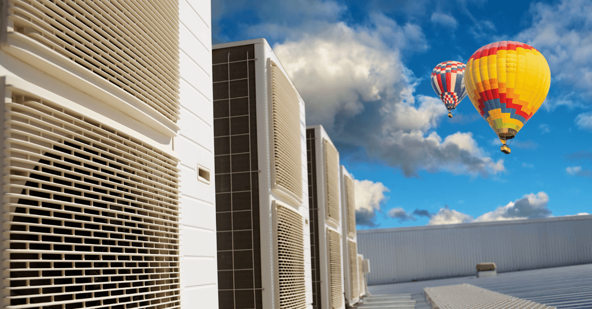 HVAC system with hot air balloons in background - representing data-based HVAC sales strategies vs hot air