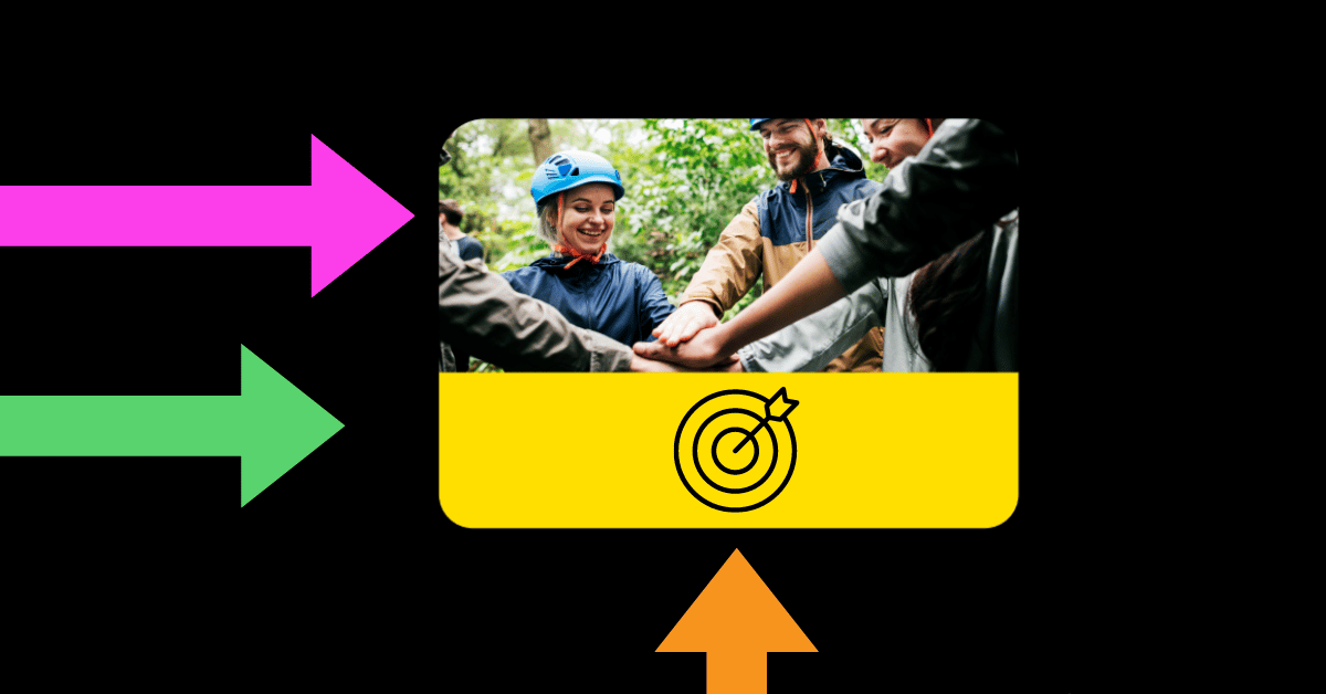 Arrows pointing to a central image featuring a group stacking hands - illustrating the results of challenging your channel partnership approach