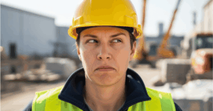 Woman in hard hat with annoyed expression - What Partners Hate About Rebates