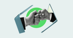 Two hands reaching through laptop screens to fist-bump | 6 Habits to Save Your Channel Partner Relationships