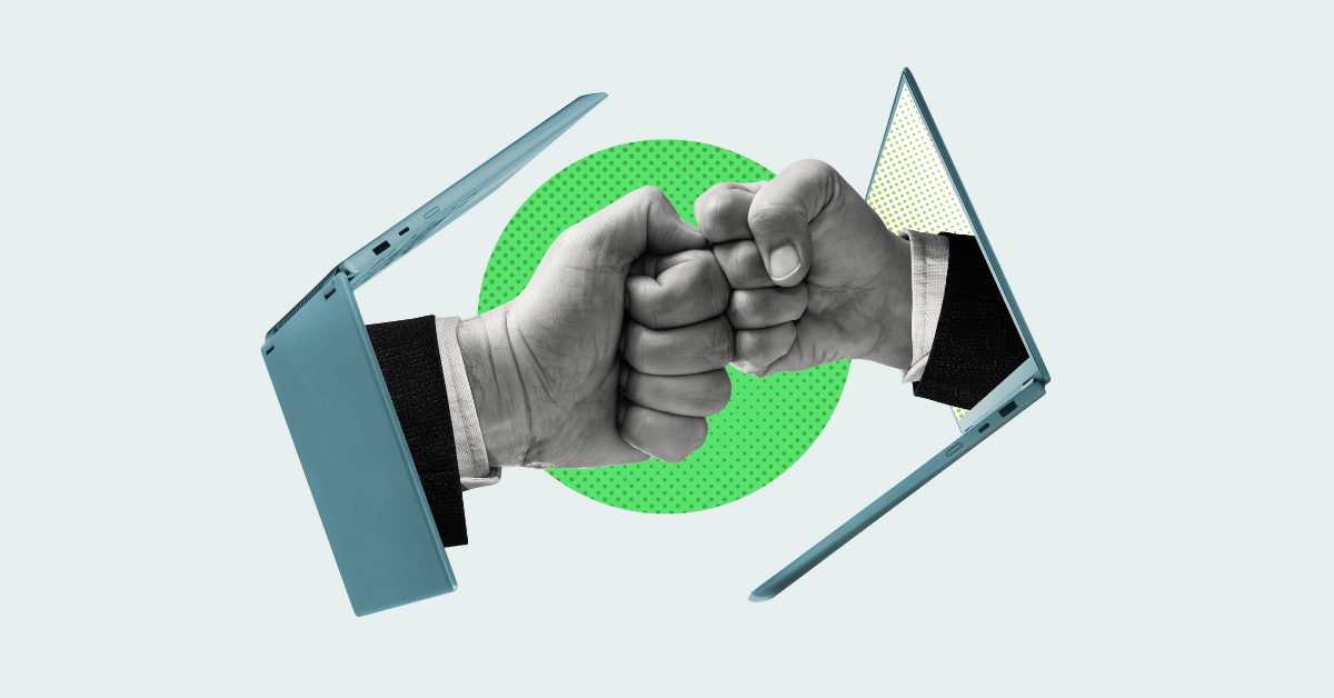 Two hands reaching through laptop screens to fist-bump | 6 Habits to Save Your Channel Partner Relationships